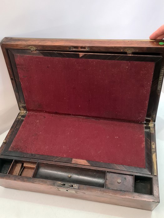 19th century rosewood, brass-bound writing slope with campaign-style brass handles , this need - Image 2 of 2