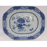 Early 19th century Chinese export porcelain meat dish, oblong with canted corners and decorated with