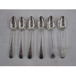 Set of six George IV silver teaspoons with engraved detail, initialled 'DT.M', London 1822, maker