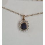 9ct gold, blue and white paste stone pendant on fine 9ct gold belcher link chain, chain approx 2g