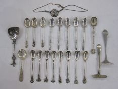 Set of eight silver coffee spoons with floral handles, flower labelled to handle 'Roosje', '