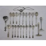 Set of eight silver coffee spoons with floral handles, flower labelled to handle 'Roosje', '