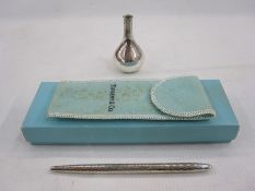 Tiffany & Co silver biro with bag and Tiffany box and a Danish silver-coloured metal miniature