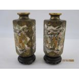 Pair of 19th century Japanese Satsuma earthenware hexagonal vases, each decorated with panels of