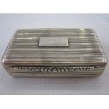 George III silver snuff box, rectangular with reeded decoration and chased edge, Birmingham probably