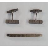 Pair of Georg Jensen silver cufflinks, design no.64, of block design with matching tie clip, in