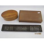 Oval bentwood box and cover, an abacus and one other box (3)