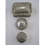 Victorian silver trinket snuff box, rectangular and cushion-shaped, allover repousse, Birmingham