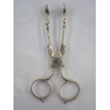 Pair of 18th century silver scissor sugar tongs, marks worn, initialled 'RII', maker Henry