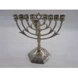 Silver menorah with import marks for Israel Freeman & Son Ltd, London 1960, of typical form, on a