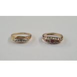 18ct gold and platinum white stone set ring and a 9ct gold, red and white stone set ring, 4g total