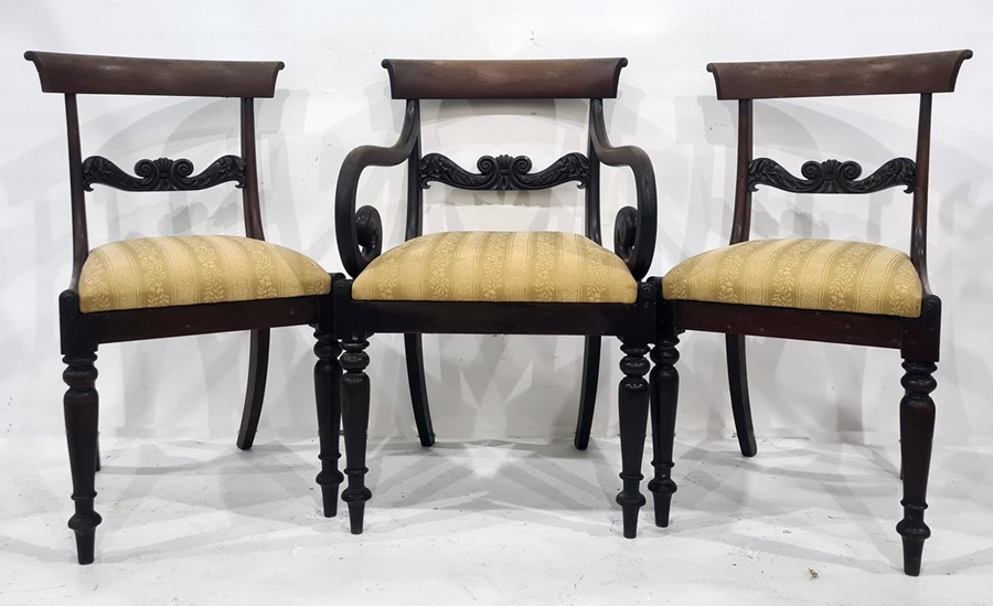 Set of eight (6+2) 19th century mahogany dining chairs with carved bar backs, the carvers with