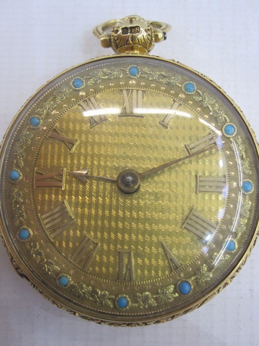 George IV 18ct gold open faced pocket watch, the engine turned dial with roman numerals within a - Image 4 of 4