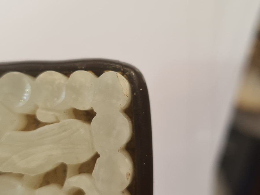 Chinese pale celadon carved jade openwork plaque, Ming dynasty, rectangular and carved with a wild - Image 4 of 5