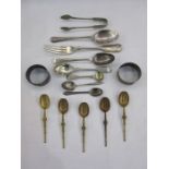 1920's silver teaspoon, Sheffield 1927, 1ozt, two silver sugar spoons, silver plated sugar nips,