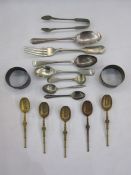 1920's silver teaspoon, Sheffield 1927, 1ozt, two silver sugar spoons, silver plated sugar nips,