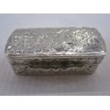 Continental silver box of rectangular form, the hinged cover decorated with Grecian figures, a