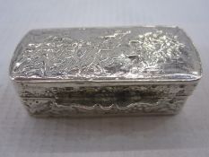 Continental silver box of rectangular form, the hinged cover decorated with Grecian figures, a