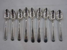 Set of five George III silver teaspoons, initialled 'HAS(?)' to handle, London 1804, maker Thomas