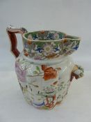 19th century Masons patent ironstone china  large jug with relief serpent mask handle to the front