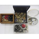 Quantity of costume jewellery to include bracelets, necklaces, cufflinks, badges, earrings, brooches