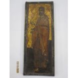 Icon of a saint, possibly Greek, the standing figure on a gold ground with inscription and set in