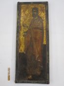 Icon of a saint, possibly Greek, the standing figure on a gold ground with inscription and set in
