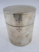 A 1960s silver lidded pot, cylindrical, initialled 'J' to lid, London 1969, maker Paul B