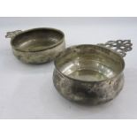 American sterling silver bowl by Goram with single scrolling pierced handle, marks to base and