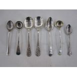 Pair of 1940's silver teaspoons with pierced scroll handles, Sheffield 1949, maker DNH&S, 1.4ozt,