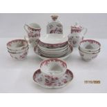 Late 18th century Chinese export porcelain part tea service with pink scale borders and floral spray
