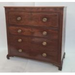 George III mahogany secretaire chest, the pull-out secretaire drawer with fitted interior, shell