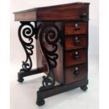 Victorian rosewood Davenport, having sloping lift-up top, fitted two drawers, mother-of-pearl