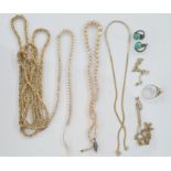 9ct gold chain bracelet, 1.6g in total, gold-coloured chain necklaces, clip-on earrings, graduated