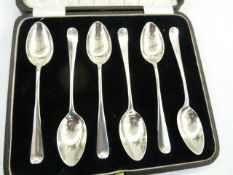 1920's boxed set of six silver teaspoons, Birmingham 1927, Tocker & Burn Ltd, 2.2ozt