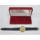 Gentleman's Omega De Ville strap watch, the circular dial with baton markers in gilt metal case with