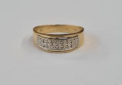 18ct gold and white stone dress ring set two bands of small white stones, 4.2g approx