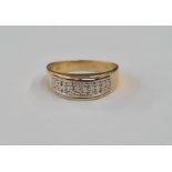 18ct gold and white stone dress ring set two bands of small white stones, 4.2g approx