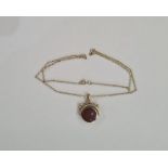 9ct gold modern swivel fob set bloodstone and cornelian on fine 9ct gold belcher link chain