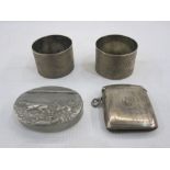 Pair of 1930's silver napkin rings, initialled 'W', Sheffield 1938, 1.6ozt, a 1920's silver vesta