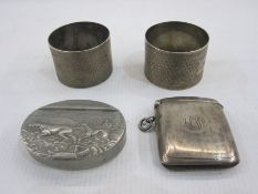 Pair of 1930's silver napkin rings, initialled 'W', Sheffield 1938, 1.6ozt, a 1920's silver vesta