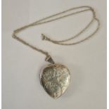 Large silver heart-shaped locket, scroll engraved, on silver Prince of Wales link 22" chain