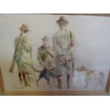 Pair watercolour drawings, 21st c. indistinctly signed T...... 'Midmorning Break' and 'Bentus and