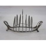 George III silver toastrack, six-division on an openwork boat-shaped frame, with four pad feet,