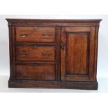 Unusual North Country 19th century oak side cabinet, the rectangular top above mahogany banded