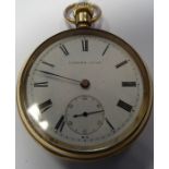 Gentleman’s rolled gold open-faced pocket watch ‘English Lever’ with Roman numerals and subsidiary
