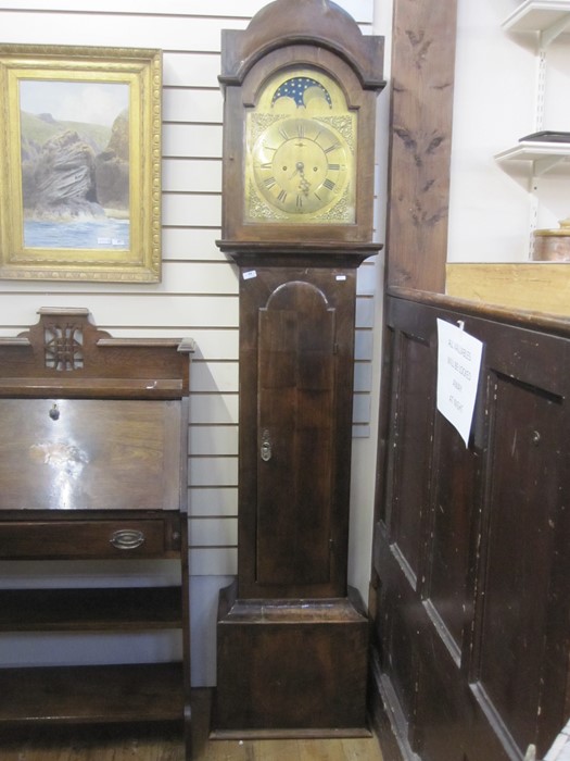 19th century longcase clock, the arched top with moonphase and striking eight-day movement, brass - Image 2 of 2