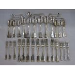 Set of Victorian 'fiddle' pattern silver cutlery by George W Adams, London 1845, comprising 12