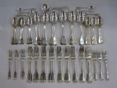 Set of Victorian 'fiddle' pattern silver cutlery by George W Adams, London 1845, comprising 12