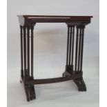 20th century mahogany nest of three tables, the banded tops above turned twin end pillar supports,